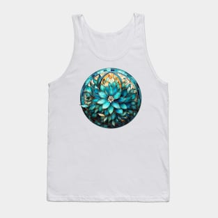 Stained Glass Aqua, Turquoise and Teal  Flower Mandala Tank Top